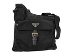 Prada Shoulder Bag Triangle Logo Black Nylon Silver
