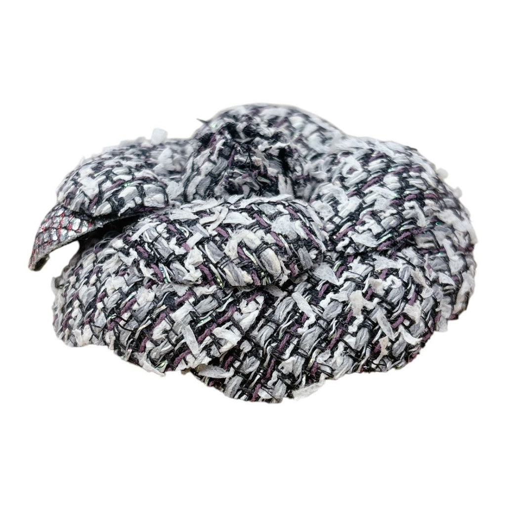 Chanel Tweed Corsage Camellia Brooch Black — view 4