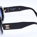 Chanel Oval Sunglasses Eyewear CC Logo Black White — view 6