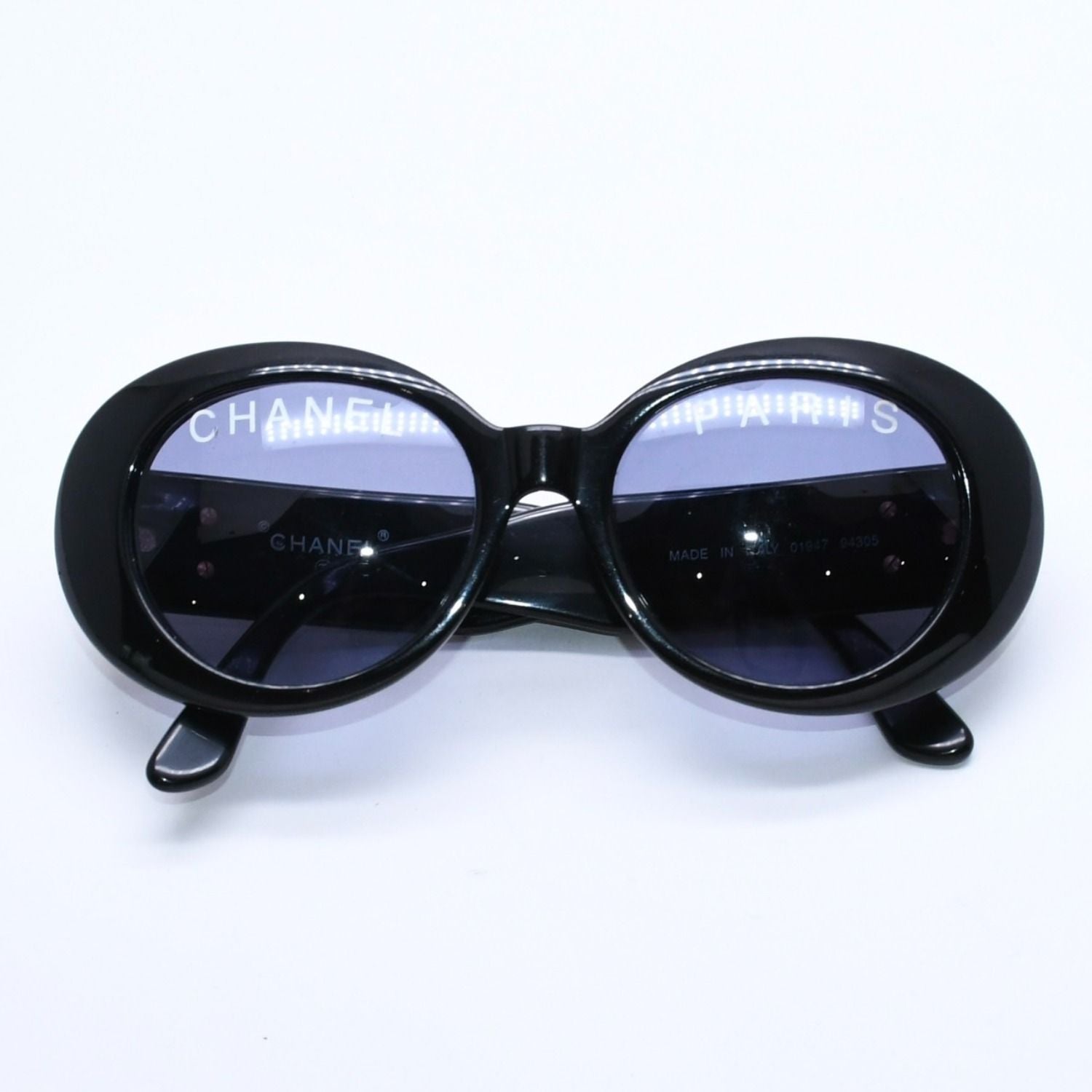 Chanel Oval Sunglasses Eyewear CC Logo Black White — view 2