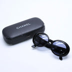 Chanel Oval Sunglasses Eyewear CC Logo Black White