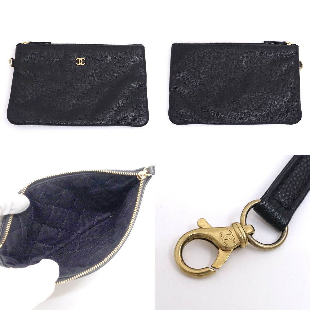 Chanel Small 2-Way Bag Hand Shoulder Caviar Leather Black Gold — view 9