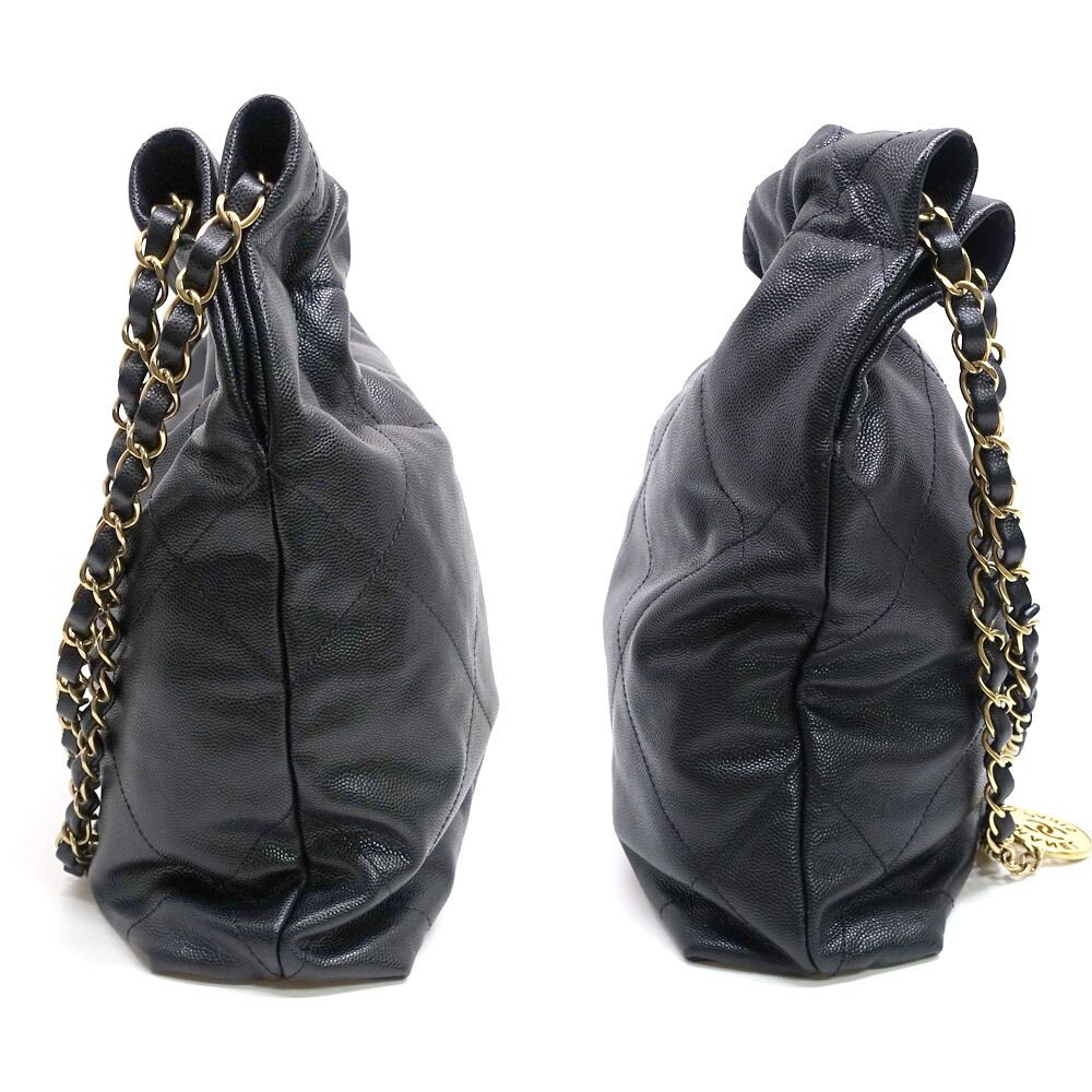 Chanel Small 2-Way Bag Hand Shoulder Caviar Leather Black Gold — view 3