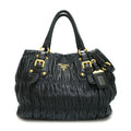 Prada Gather Bag 2-Way Bag Hand Shoulder Leather Black Gold