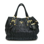 Prada Gather Bag 2-Way Bag Hand Shoulder Leather Black Gold