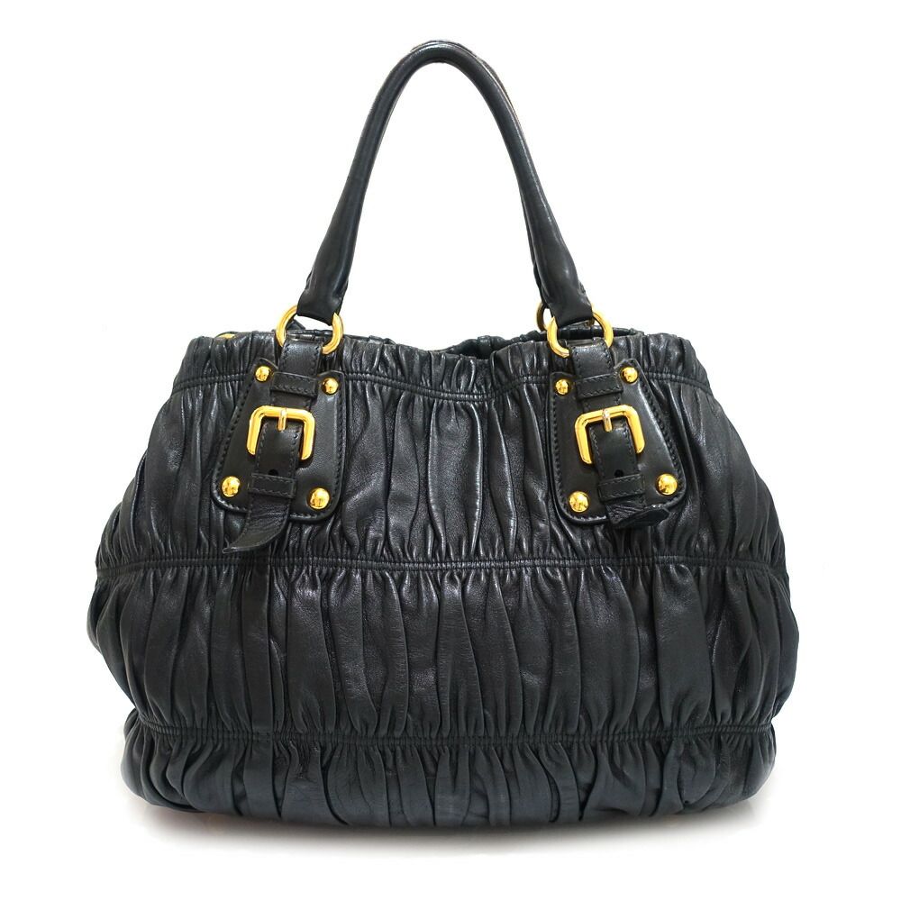 Prada Gather Bag 2-Way Bag Hand Shoulder Leather Black Gold — view 2