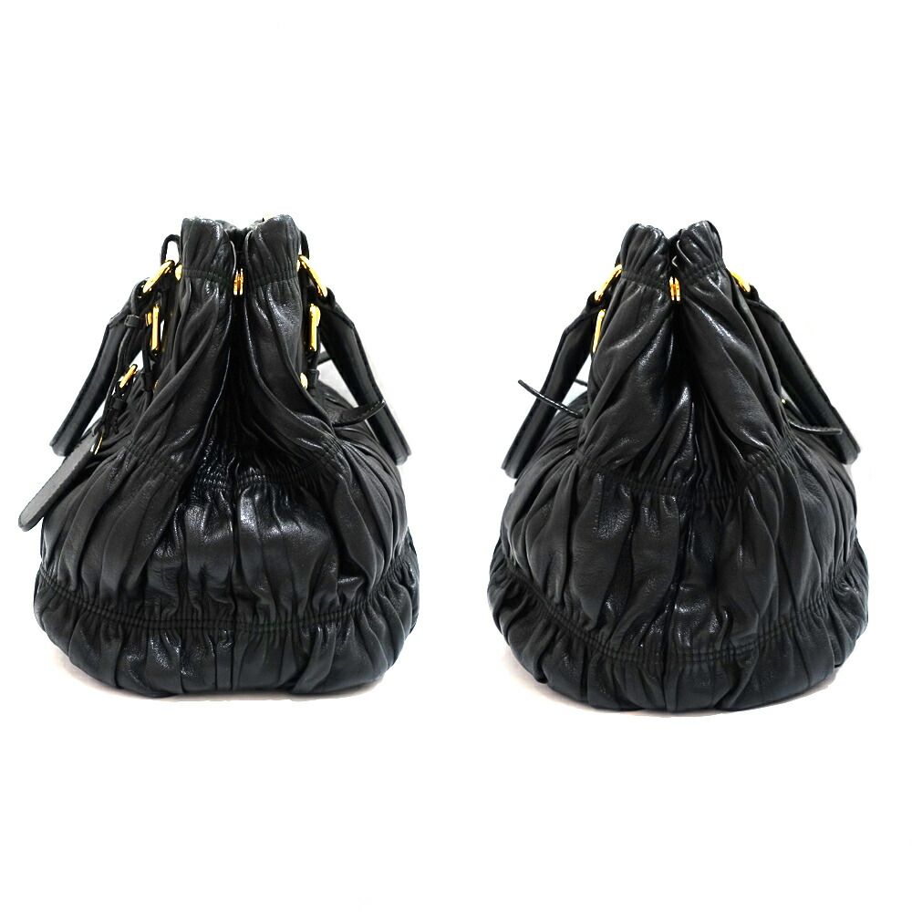 Prada Gather Bag 2-Way Bag Hand Shoulder Leather Black Gold — view 3