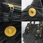 Prada Gather Bag 2-Way Bag Hand Shoulder Leather Black Gold — view 8