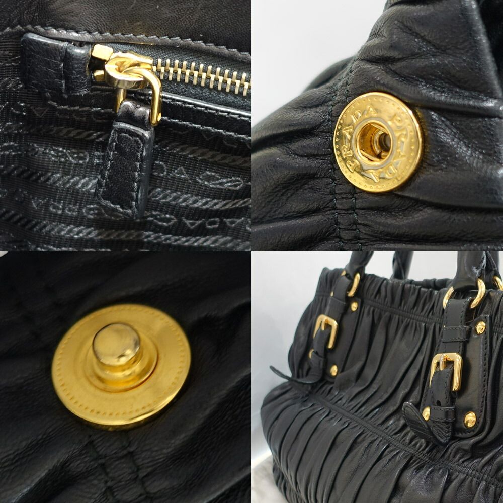 Prada Gather Bag 2-Way Bag Hand Shoulder Leather Black Gold — view 8