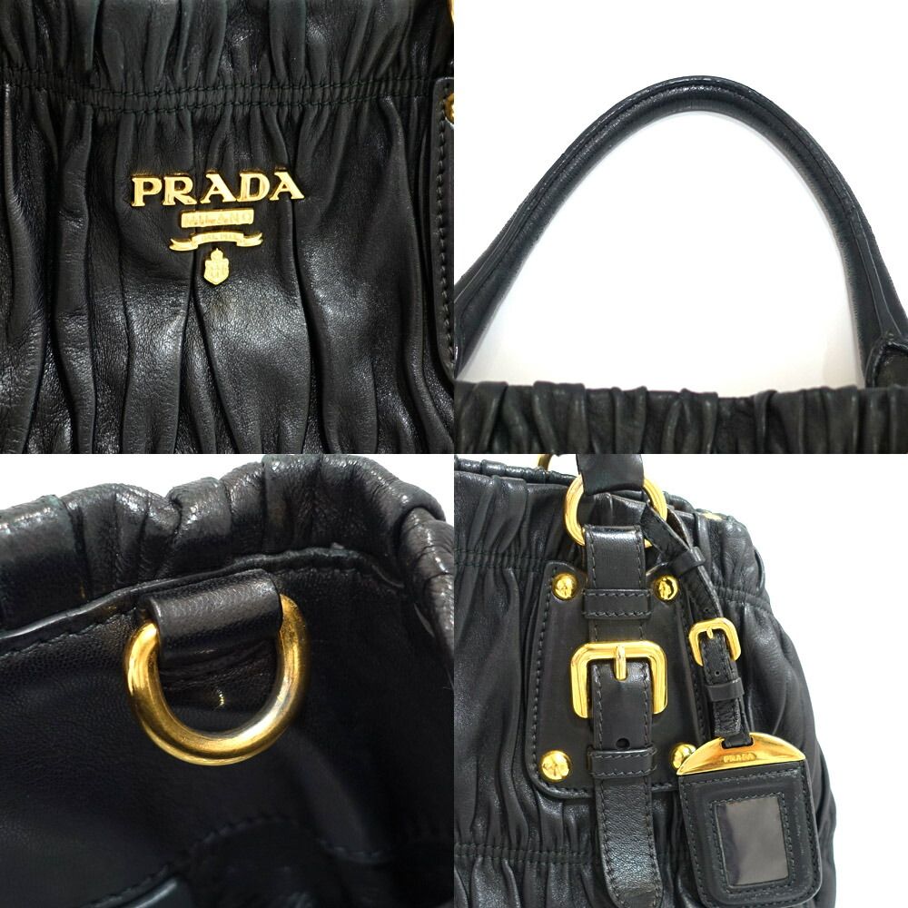 Prada Gather Bag 2-Way Bag Hand Shoulder Leather Black Gold — view 7