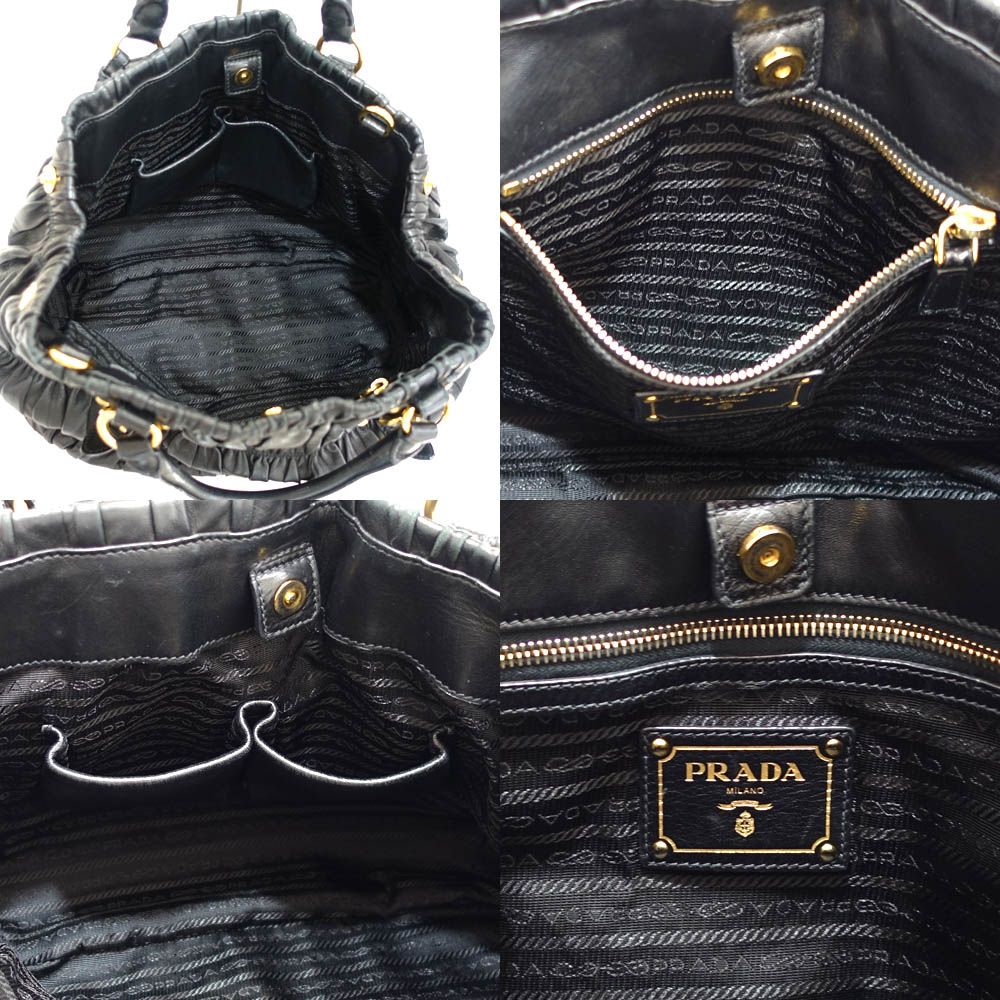 Prada Gather Bag 2-Way Bag Hand Shoulder Leather Black Gold — view 6
