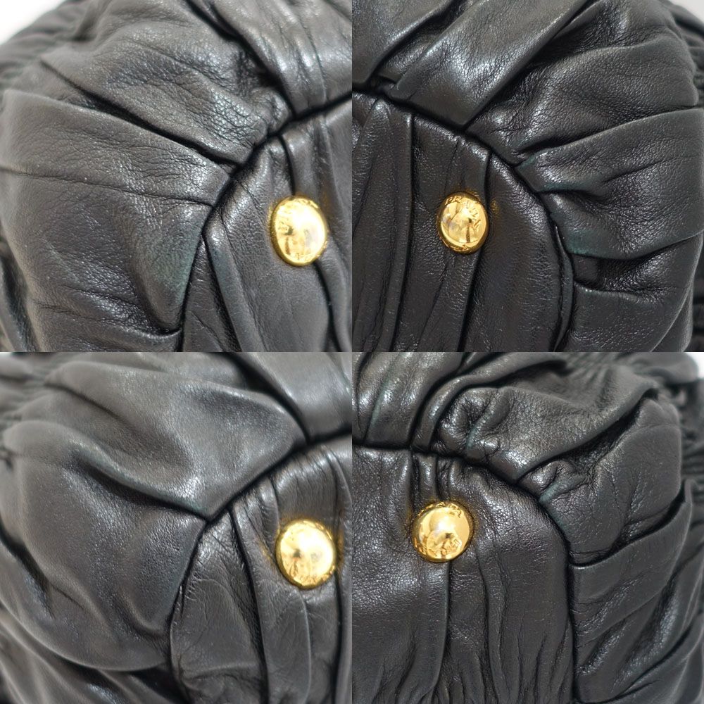 Prada Gather Bag 2-Way Bag Hand Shoulder Leather Black Gold — view 5