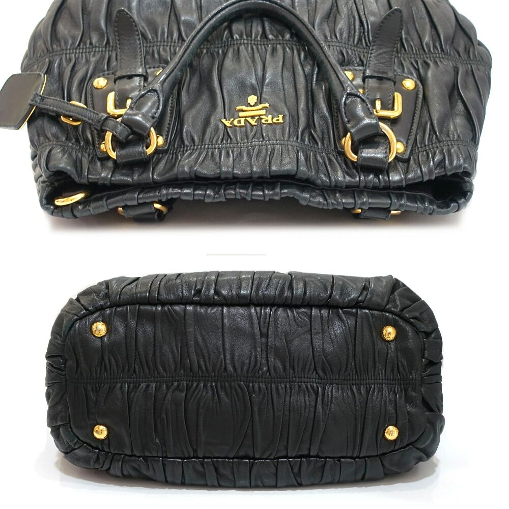 Prada Gather Bag 2-Way Bag Hand Shoulder Leather Black Gold — view 4