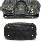 Prada Gather Bag 2-Way Bag Hand Shoulder Leather Black Gold — view 4