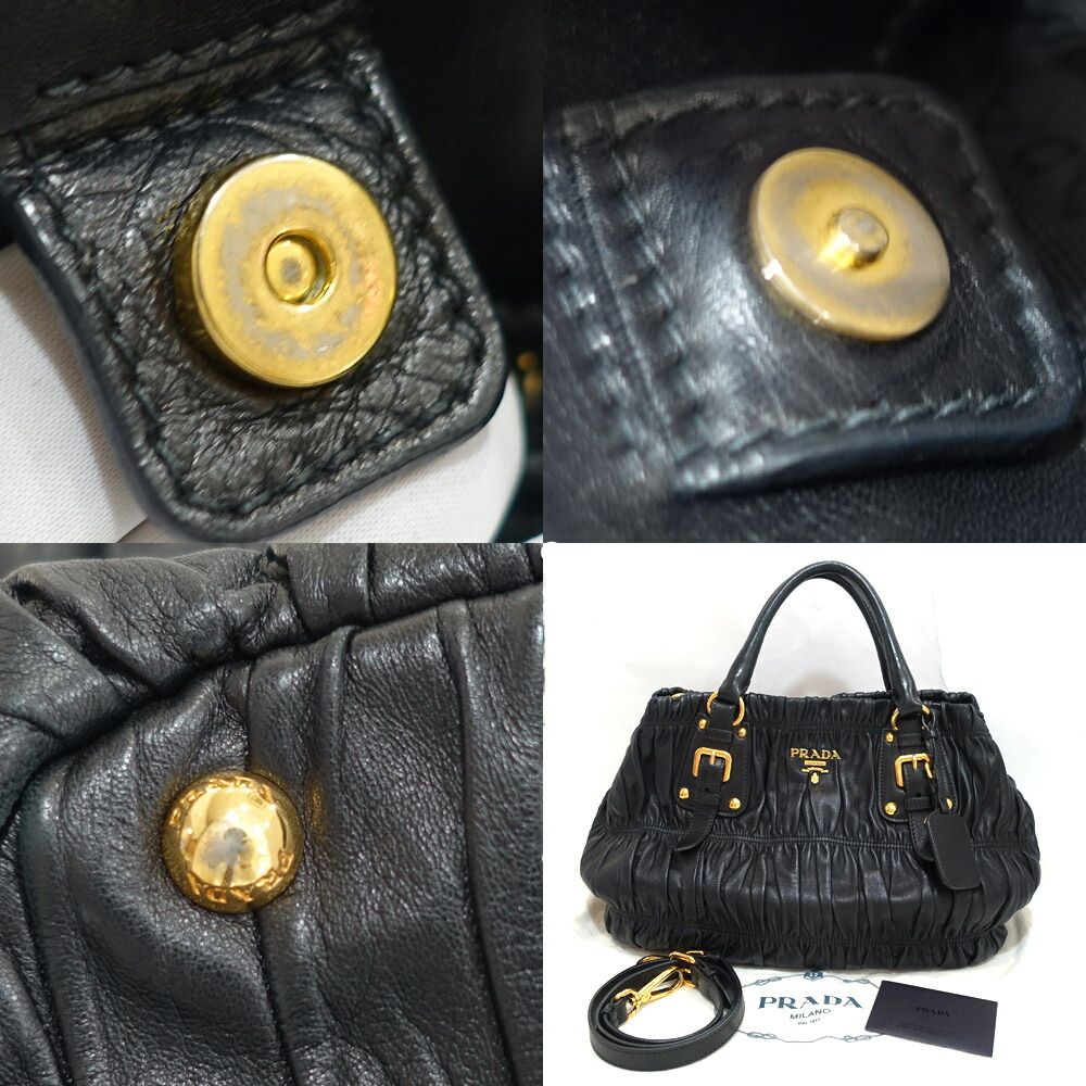 Prada Gather Bag 2-Way Bag Hand Shoulder Leather Black Gold — view 9