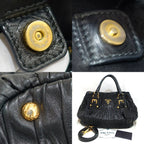 Prada Gather Bag 2-Way Bag Hand Shoulder Leather Black Gold — view 9