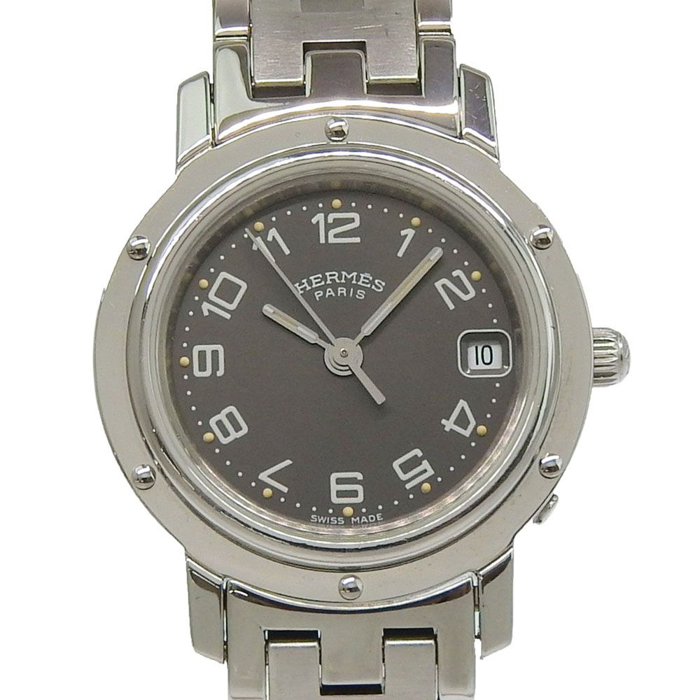 Hermes Clipper Stainless Steel Quartz Analog Display Gray Dial Watch