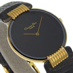 Dior Bagira 47.153.4 Gold Plated Leather Quartz Analog Display Black Dial Watch — view 3
