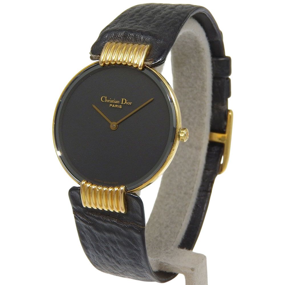 Dior Bagira 47.153.4 Gold Plated Leather Quartz Analog Display Black Dial Watch — view 2