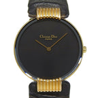 Dior Bagira 47.153.4 Gold Plated Leather Quartz Analog Display Black Dial Watch
