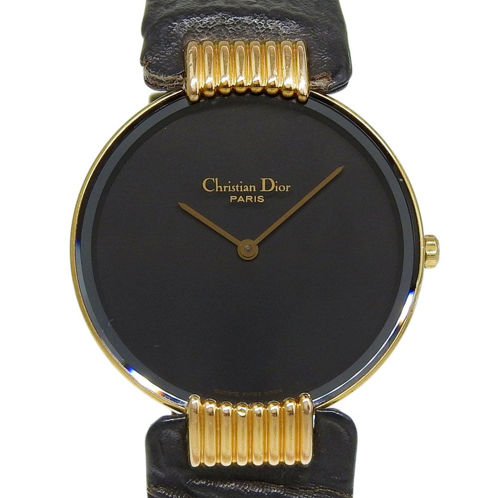 Dior Bagira 47.153.4 Gold Plated Leather Quartz Analog Display Black Dial Watch
