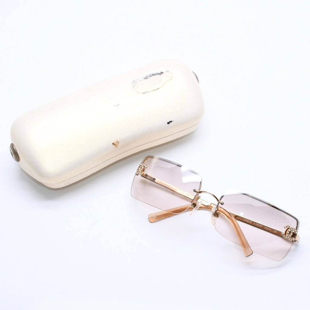 Chanel Half Rim Sunglasses Eyewear CC Logo Rhinestone