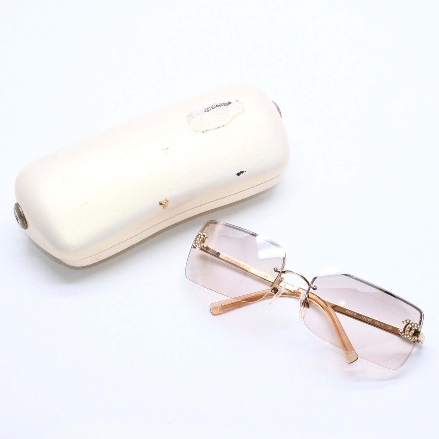Chanel Half Rim Sunglasses Eyewear CC Logo Rhinestone
