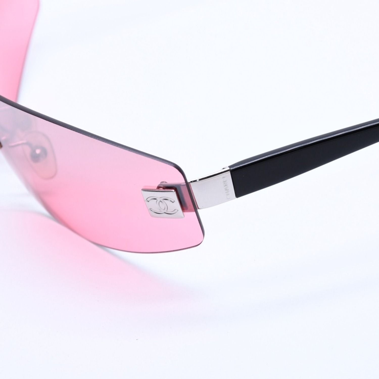 Chanel Rimless Shield Sunglasses Eyewear 120 CC Logo Pink Black — view 7