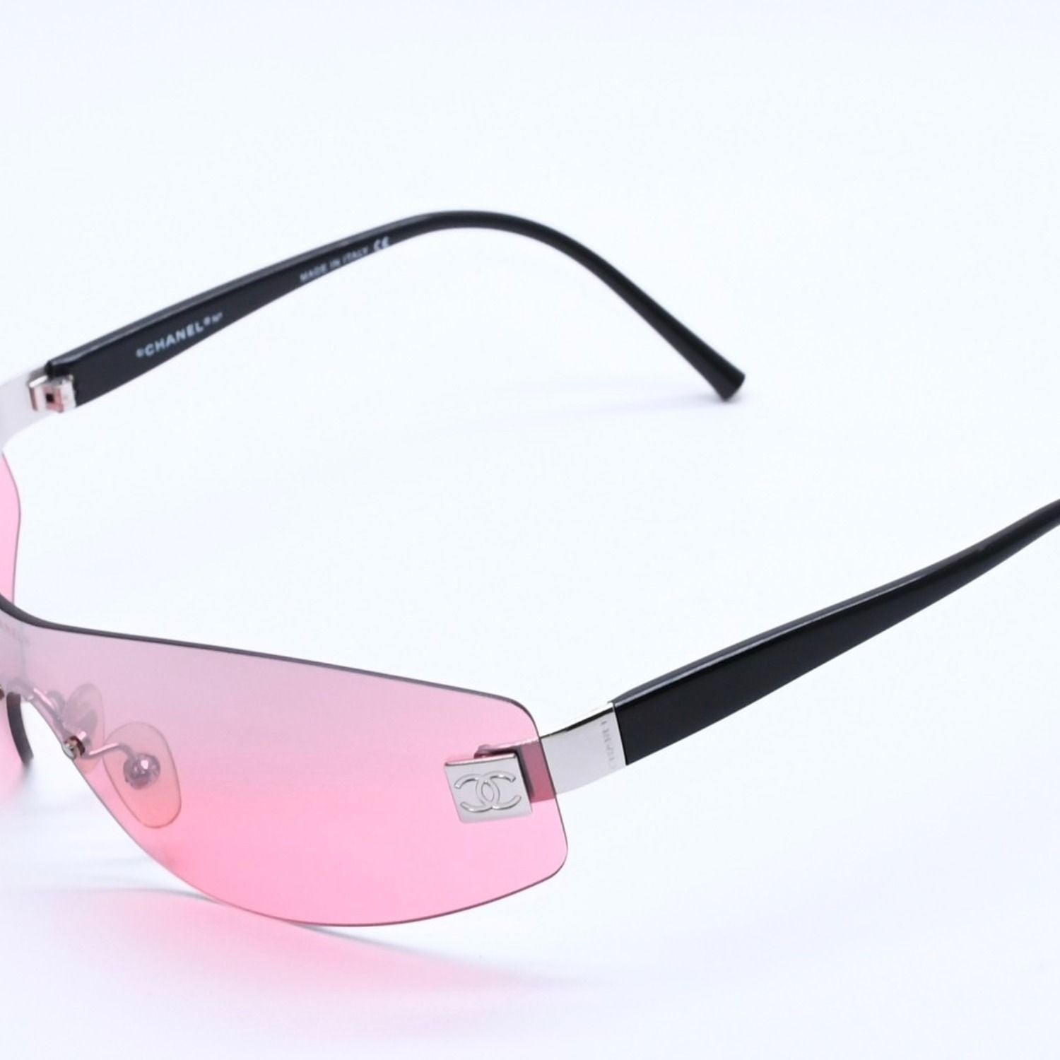 Chanel Rimless Shield Sunglasses Eyewear 120 CC Logo Pink Black — view 3