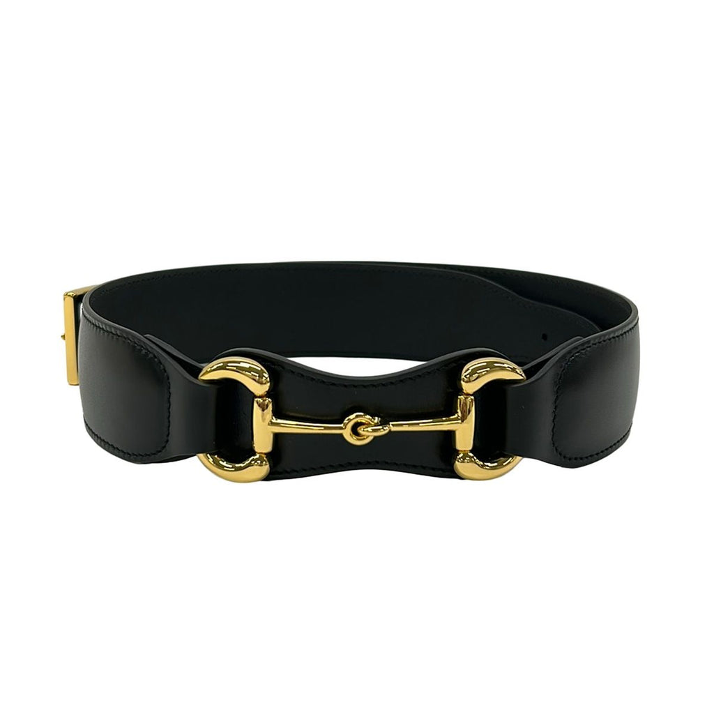 Gucci Belt 80 32 Black Gold Horsebit Leather — view 2