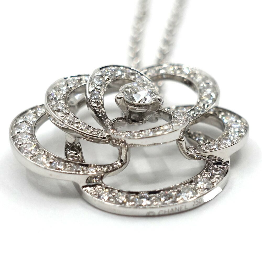 Chanel 18k White Gold Camellia Diamond Pave Pendant — view 4