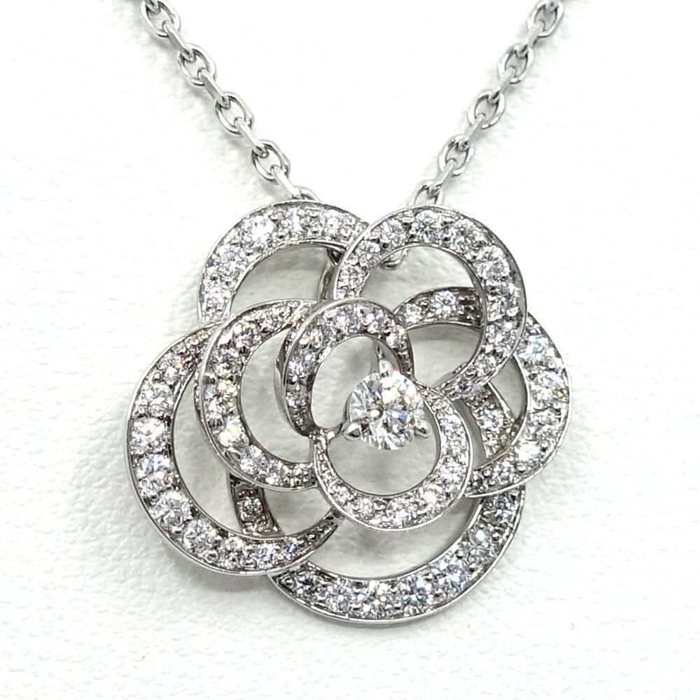 Chanel 18k White Gold Camellia Diamond Pave Pendant — view 2
