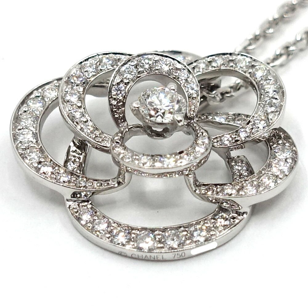 Chanel 18k White Gold Camellia Diamond Pave Pendant — view 3