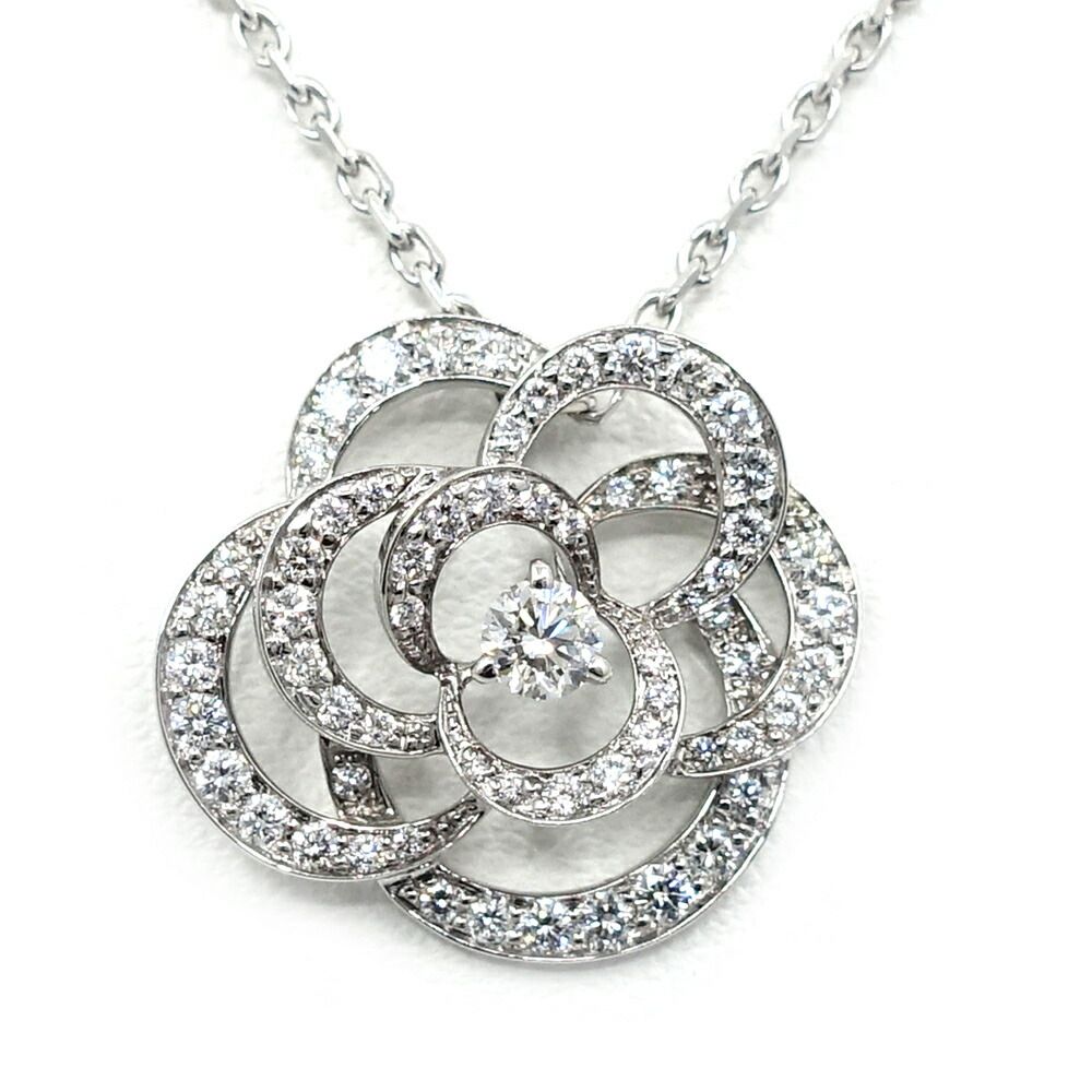 Chanel 18k White Gold Camellia Diamond Pave Pendant