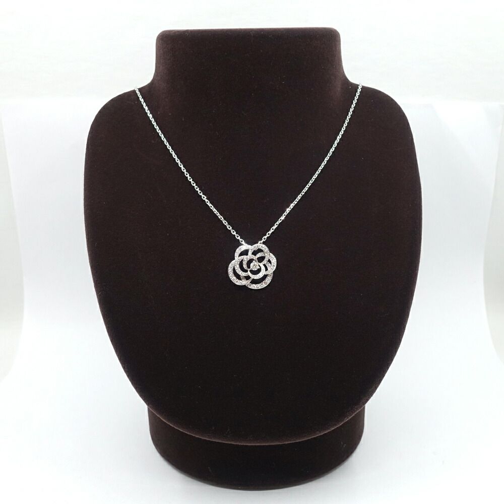 Chanel 18k White Gold Camellia Diamond Pave Pendant — view 9