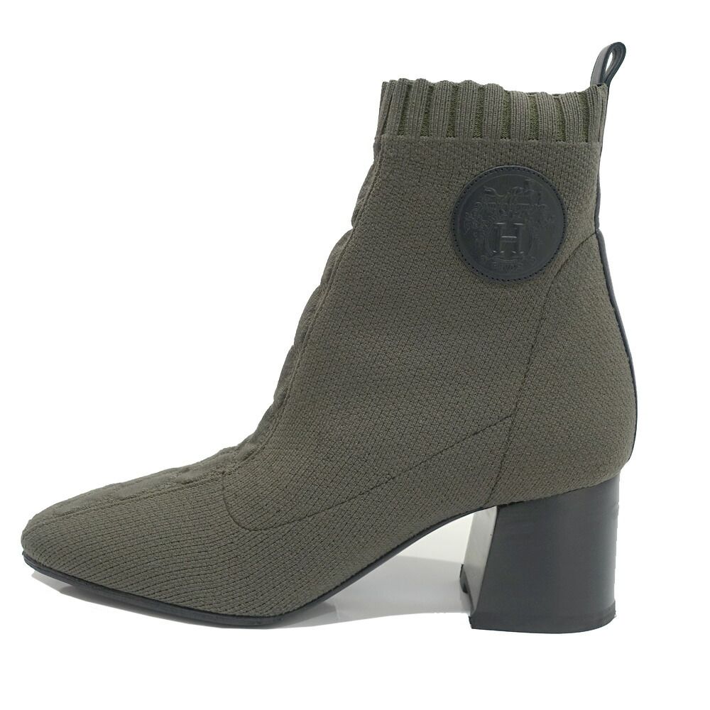 Hermes Vol Vert Short Boots 37.5 JP..5 cm Khaki Black
