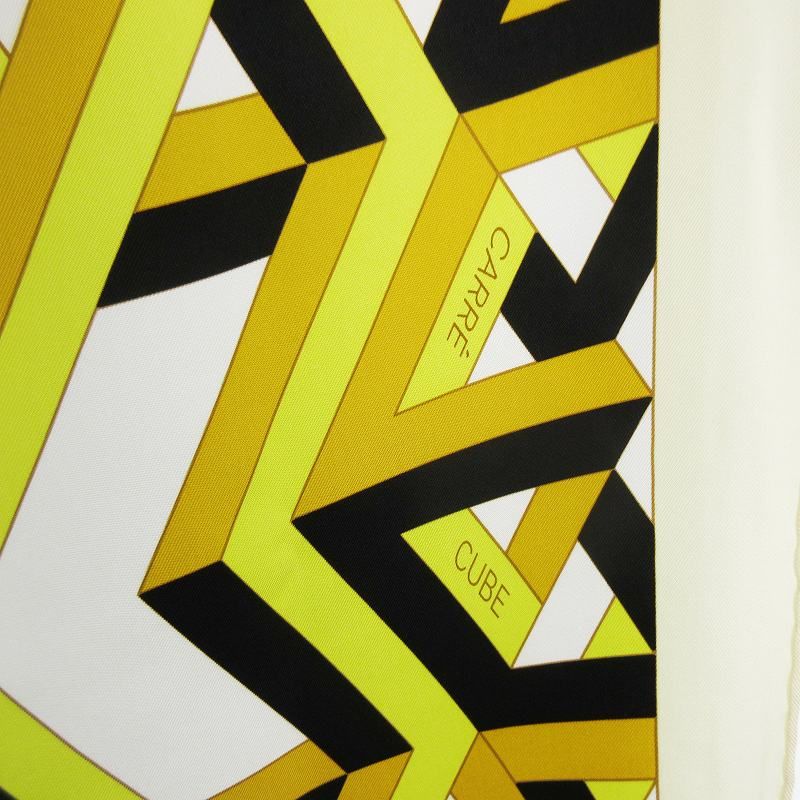 Hermes Carre 90 Cube Geometric Large Silk Scarf All Over Pattern Yellow Black — view 2