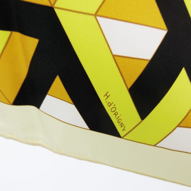 Hermes Carre 90 Cube Geometric Large Silk Scarf All Over Pattern Yellow Black — view 4