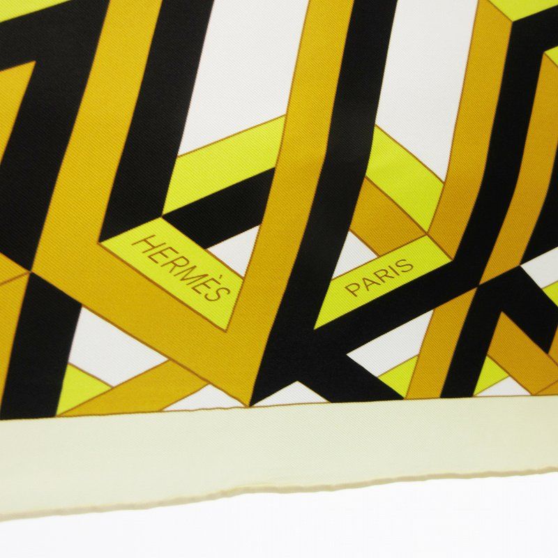 Hermes Carre 90 Cube Geometric Large Silk Scarf All Over Pattern Yellow Black — view 3