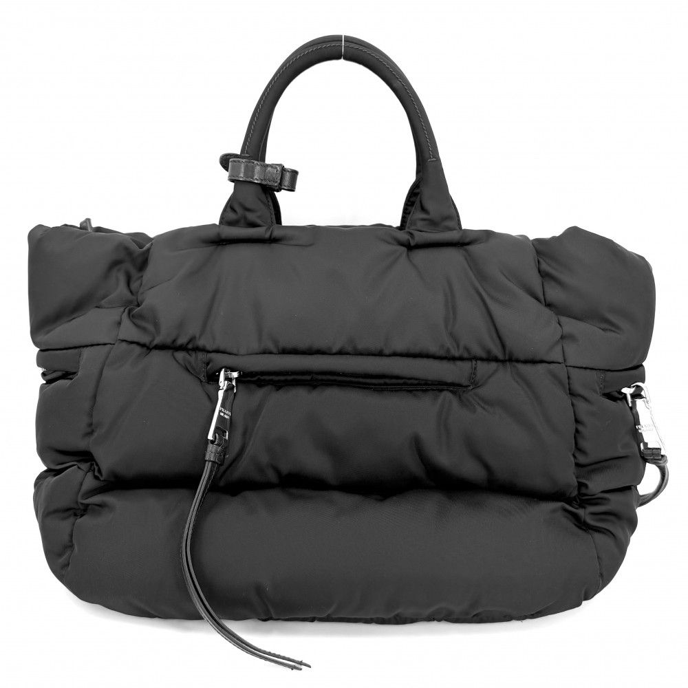 Prada 2-Way Bomber Triangle Logo Shoulder Bag Crossbody Tote Nylon Black Silver — view 2