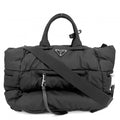 Prada 2-Way Bomber Triangle Logo Shoulder Bag Crossbody Tote Nylon Black Silver