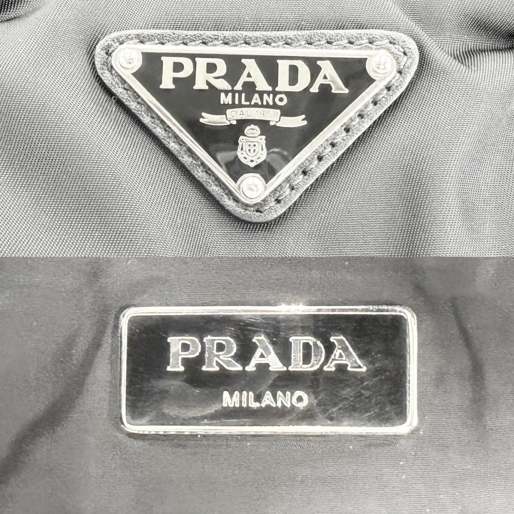 Prada 2-Way Bomber Triangle Logo Shoulder Bag Crossbody Tote Nylon Black Silver — view 4
