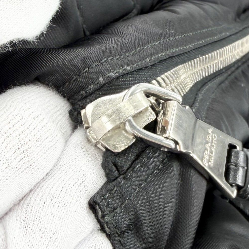 Prada 2-Way Bomber Triangle Logo Shoulder Bag Crossbody Tote Nylon Black Silver — view 6