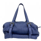 Bottega Veneta Intrecciato Montaigne Tote Shoulder Bag Leather Blue Matte Black