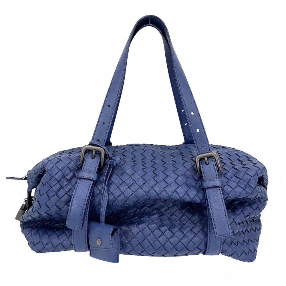Bottega Veneta Intrecciato Montaigne Tote Shoulder Bag Leather Blue Matte Black — view 2