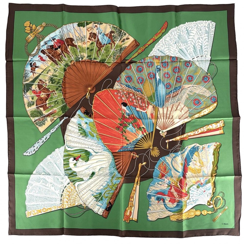 Hermes Scarf Carre 90 Brise de Charme Enchanting Breeze Carres Silk Green