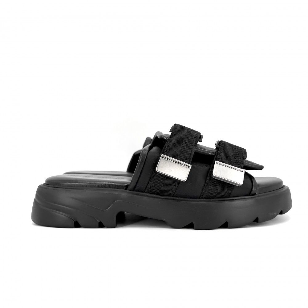 Bottega Veneta Sandals Flash Shoes 43 Rubber Leather Nylon Black Silver — view 2