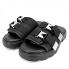 Bottega Veneta Sandals Flash Shoes 43 Rubber Leather Nylon Black Silver