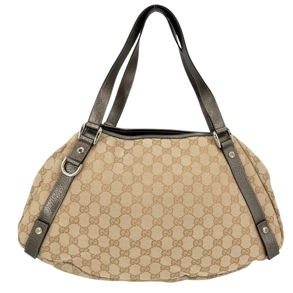 Gucci Handbag Abbey Tote Shoulder GG Canvas Leather Beige Gold Soft
