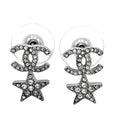 Chanel Earrings CC Logo Star Rhinestone Silver